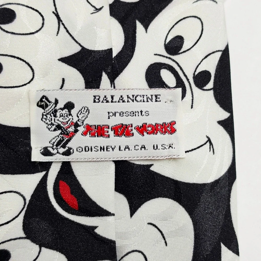 Disney Mickey Mouse Necktie Mens Vintage Black White Balancine Tie Works